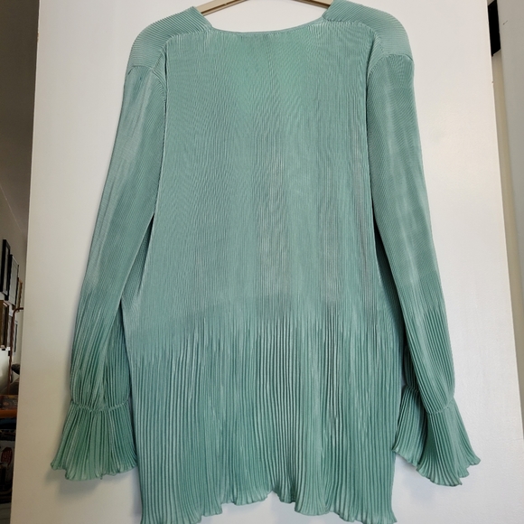 Zara Sea Green Micro Pleated Blouse Long Sleeve Top XL - Picture 8 of 13